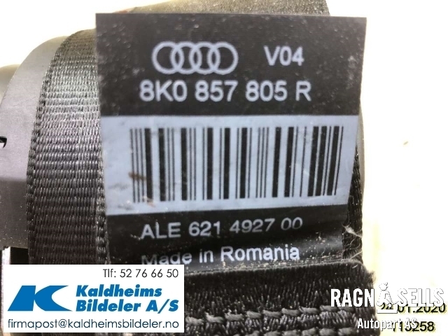 Sikkerhetsbelte bak høyre til Audi A4 2007-2014 (Type IV) (B8) (B8) (8K0857805R|ALE621492700)