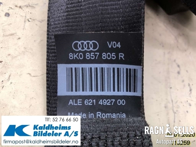 Sikkerhetsbelte bak venstre til Audi A4 2007-2014 (Type IV) (B8) (B8) (8K0857805R|ALE621492700)