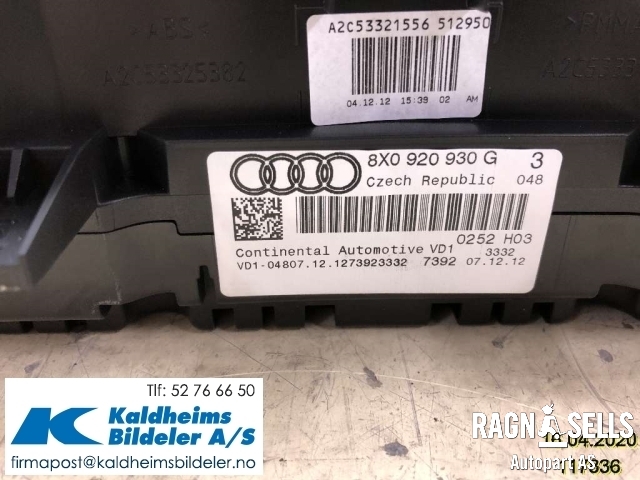Speedometer til Audi A1 2010-2014 (Type I, Fase 1) (8X0920930G|)