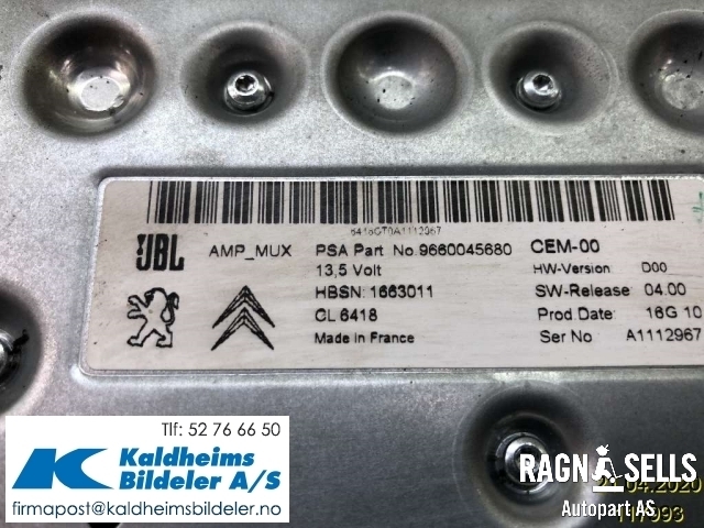 Bilstereo forsterker til Peugeot RCZ 2010-2015  (9660045680|)
