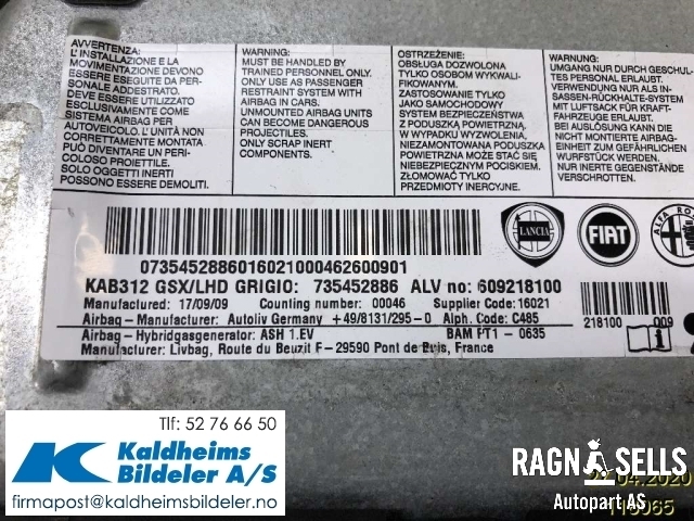 Airbag kne til Fiat 500 2008-2020  (735452886|)
