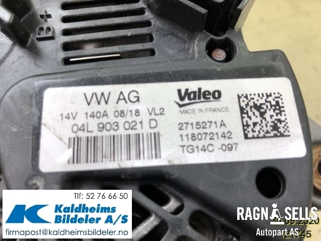 Dynamo til VW Tiguan 2016-2020 (Type II, Fase 1)  (04L 903 021 DX)