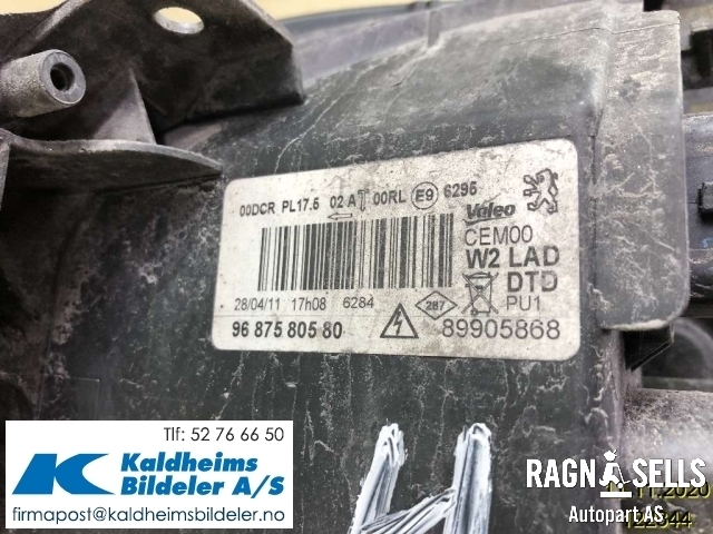 Frontlykt høyre halogen til Peugeot 508 2011-2014 (Type I, Fase 1) (96 875 805 80|96 772 023 80)