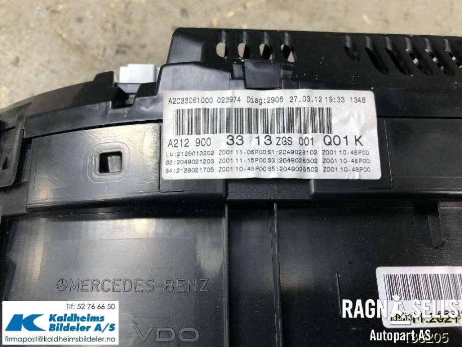 Speedometer til Mercedes E-Klasse 2009-2013 (Fase 1) (W212) (W212) (A2129003313)