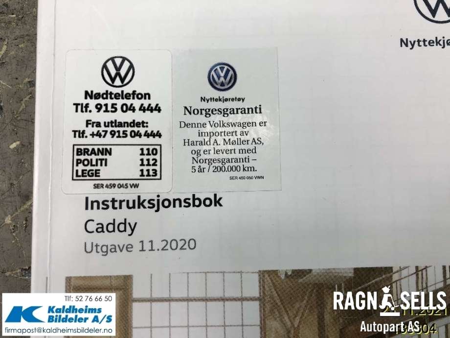 Instruksjonsbok til VW Caddy 2020-->> (Type IV)  (2K7012736AB|)