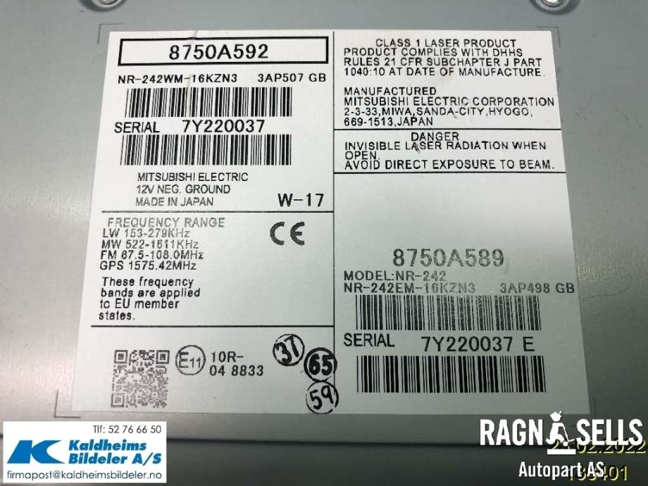 Bilstereo navigasjon til Mitsubishi Outlander 2015-->> (Type III, Fase 2)  (8750A589|8750A592|)
