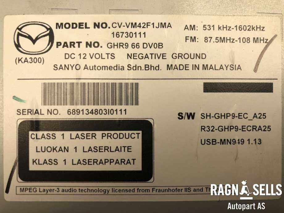 Bilstereo til Mazda 6 2013-2015 (Type III, Fase 1) (GHR9-66-DV0B|)