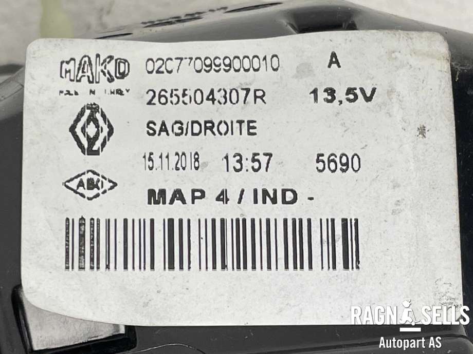 Baklykt høyre ytre til Renault Clio 2016-2019 (Type IV, Fase 2)  (265504307R|)