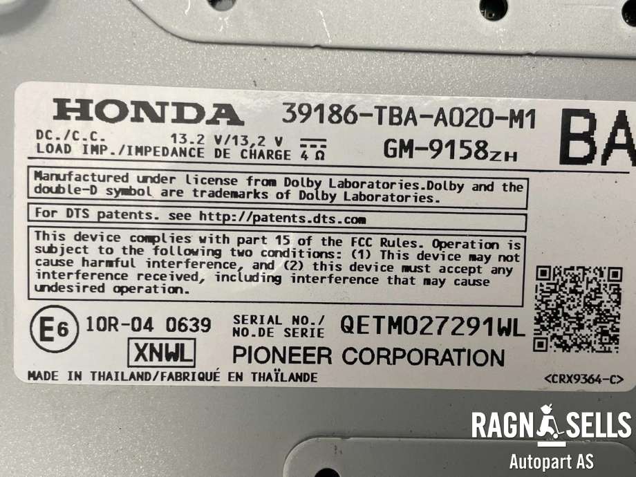 Bilstereo forsterker til Honda Civic 2017-->> (Type X) (39186TBAA020M1|GM9158ZH|)