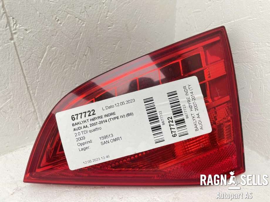 Baklykt høyre indre til Audi A4 2007-2014 (Type IV) (B8) (B8) (8K9 945 094 B|)