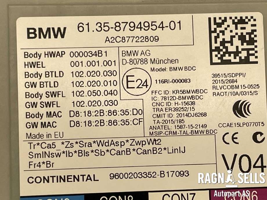 Styreenhet comfort (BCM) til BMW 5-Serie 2017-->> (G30/G31) (G30/G31) (61 35 5 A1F 375|61 35 8 794 954|A2C87722809|61 35 5 A90 8E8)