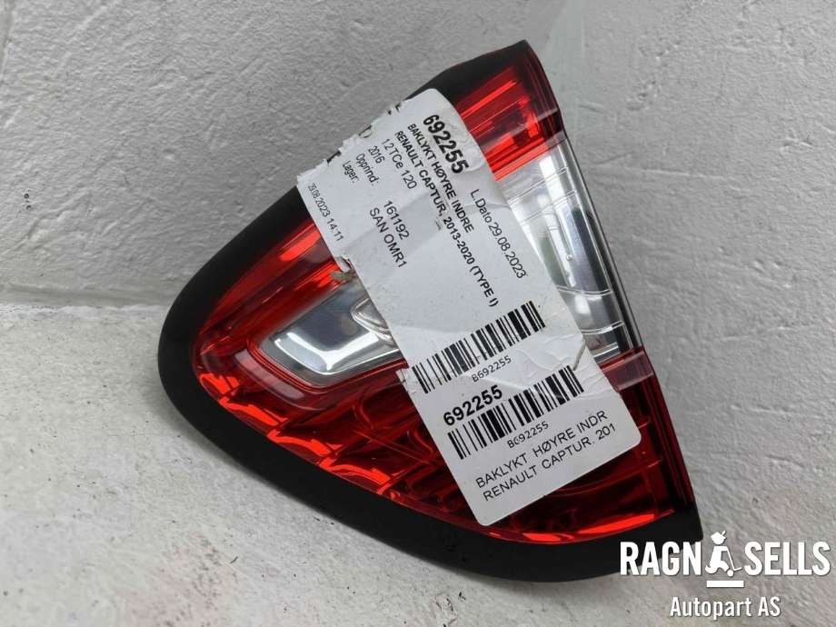 Baklykt høyre indre til Renault Captur 2013-2020 (Type I)  (0286414164|265501712R|)