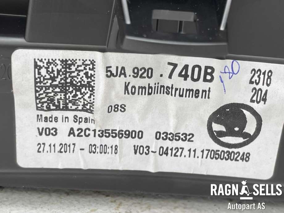 Speedometer til Škoda Rapid 2012-2019  (5JA920740B|5JA 920 740 B|A2C13556900)