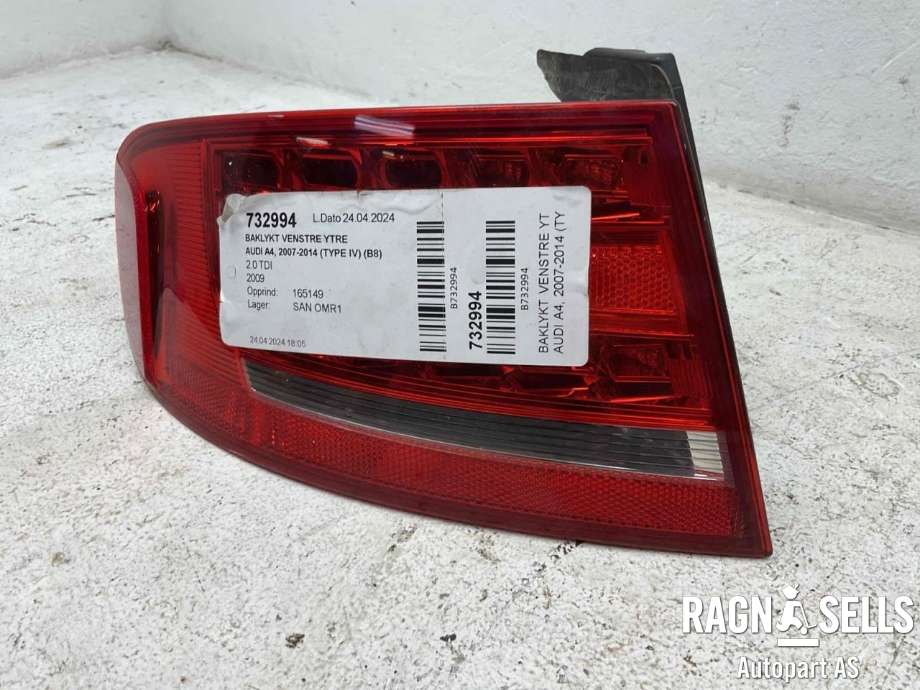 Baklykt venstre ytre til Audi A4 2007-2014 (Type IV) (B8) (B8) (8K5 945 095 K|)