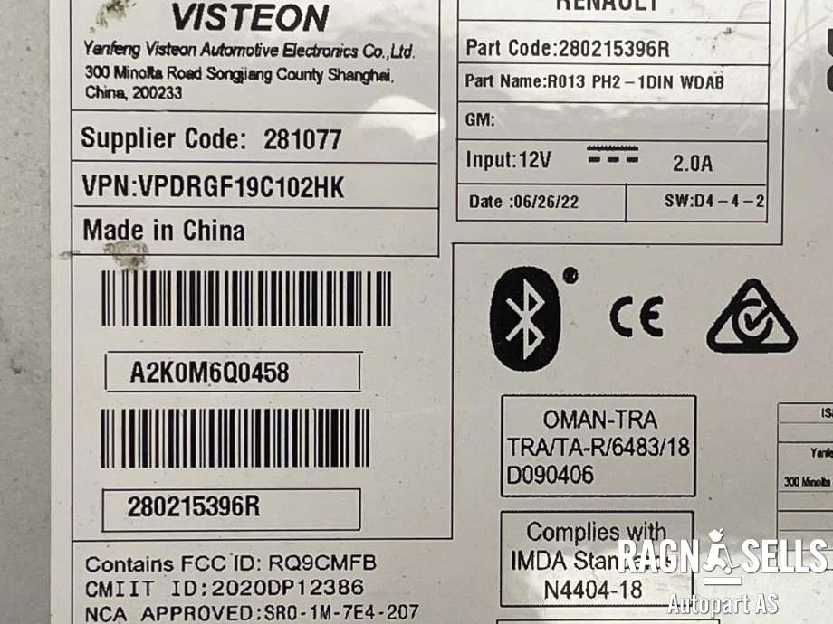 Bilstereo til Renault Master 2014-->> (Type III, Fase 2) (281077|280215396R|7711733371)