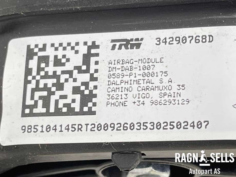 Airbag rattpute til Renault Master 2014-->> (Type III, Fase 2)  (TRW|34290768D|985700724R|)