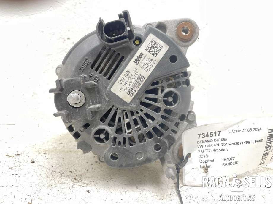 Dynamo diesel til VW Tiguan 2016-2020 (Type II, Fase 1)  (VALEO|04L903021D|2715271A|118408782|TG14C097|04L 903 021 D|04L 903 021 DX|04L903021H|04L903021HX|)