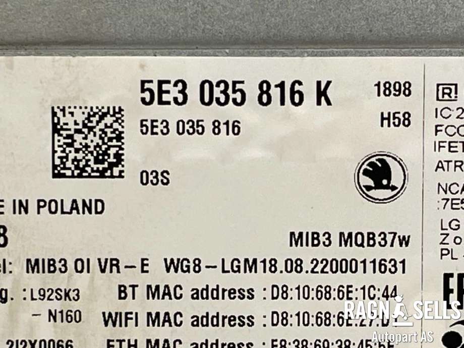 Bilstereo navigasjon til Škoda Octavia 2020-->> (Type IV)  (5E3035816K|5E3 035 816 K|5E3 035 816)