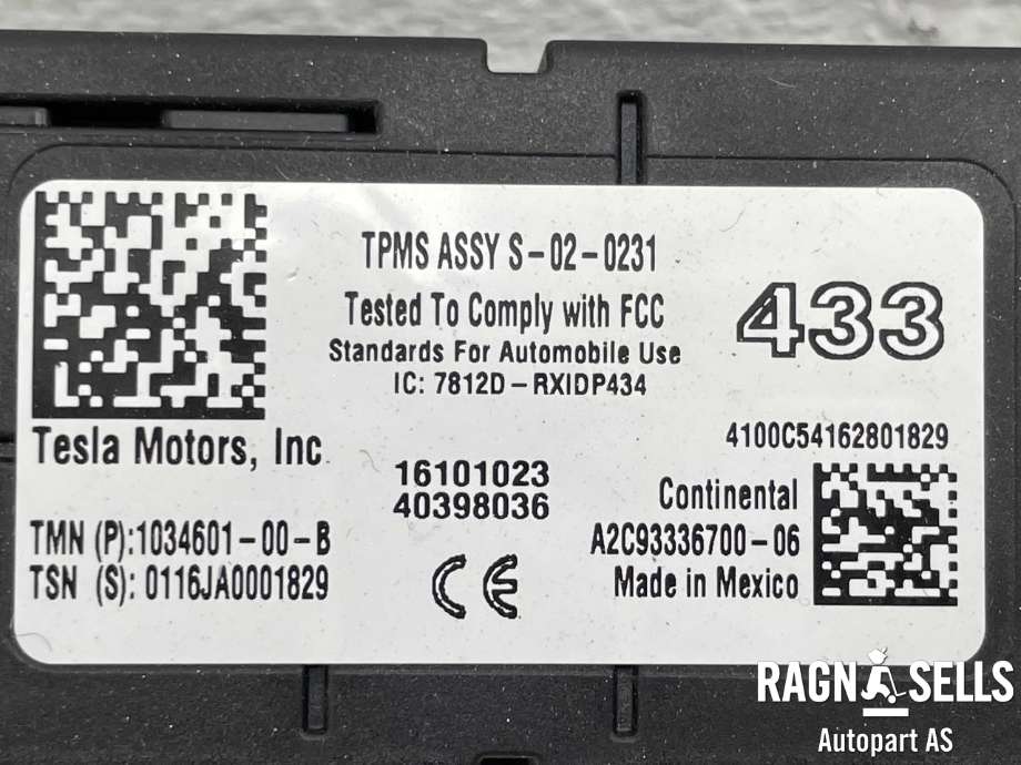Sensor dekktrykk til Tesla Model S 2016-2021 (Fase 2)  (CONTINENTAL|1034601-00-B|16101023|A2C93336700-06)