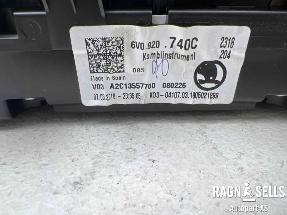 Speedometer til Škoda Fabia 2014-2021 (Type III) (6V0920740C|)