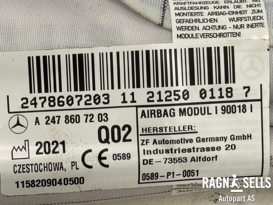 Airbag gardin høyre til Mercedes EQA 2021-->>  (A 247 860 72 03|)