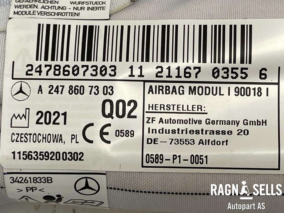 Airbag gardin venstre til Mercedes EQA 2021-->> (A 247 860 73 03|)