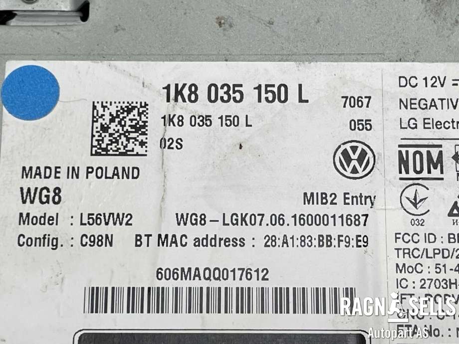 Bilstereo til VW Caddy 2015-2020 (Type III, Fase 3)  (1K8035150L|)