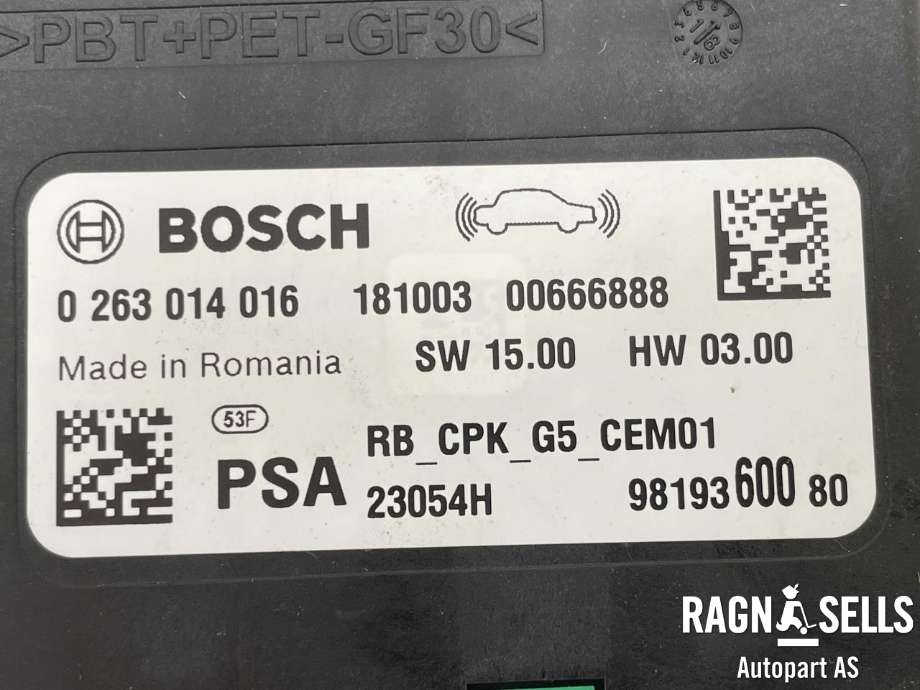 Styreenhet parkering til Peugeot Expert 2016-->> (Type III)  (BOSCH|0263014016|9819360080|16 171 388 80|)