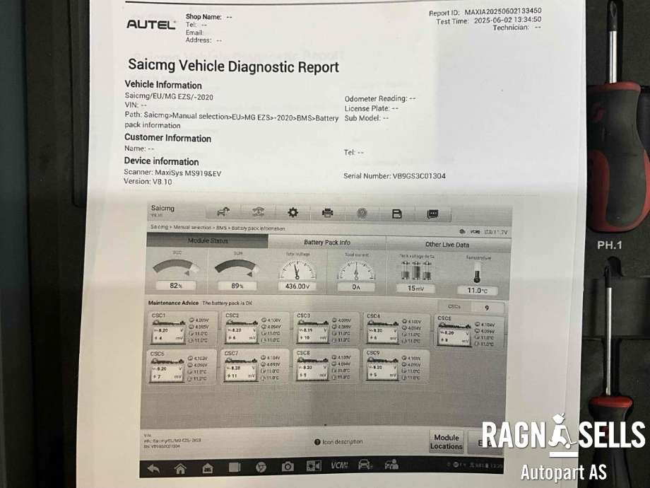 Batteripakke elbil til MG ZS EV 2019-2021 (Type I, Fase 1)  (EC110A43S|MG110A|)
