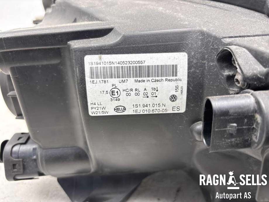 Frontlykt venstre halogen til VW E-Up 2013-2019 (1S1 941 015 N|)