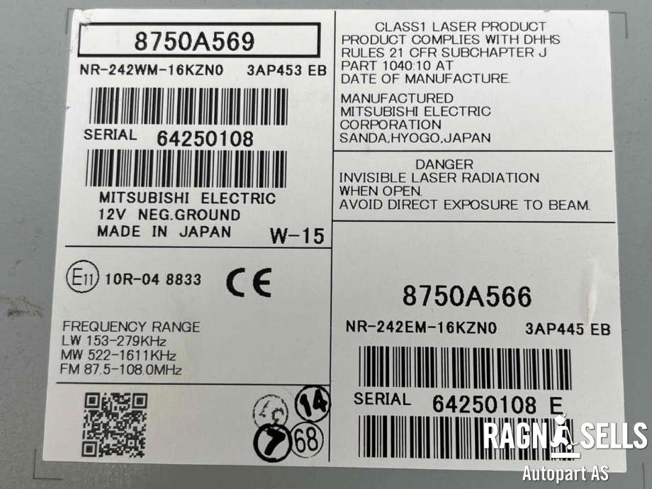 Bilstereo navigasjon til Mitsubishi Outlander 2015-->> (Type III, Fase 2) (8750A569|64250108|)