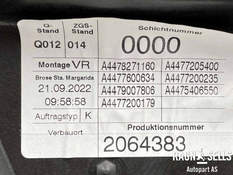Ruteheis høyre foran til Mercedes Vito 2014-->> (W447) (W447) (A 447 720 40 00|A 447 906 36 00|)