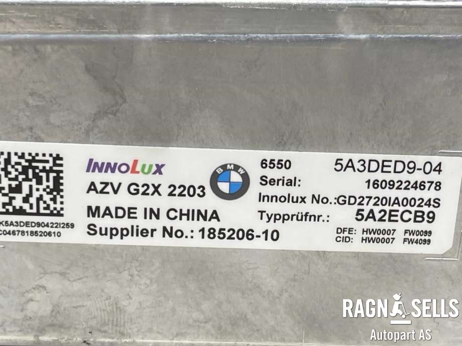 Multimedia display (MCU - Media Controller Unit) til BMW i4 2021-->> (G26) (G26) (65 50 5 A7B 2D7|5A3DED9|5A2ECB9|)