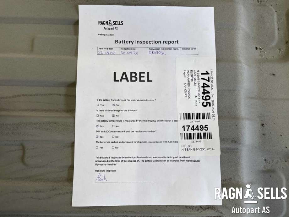 Batteripakke elbil til Nissan E-NV200 2014-->>  (295B04FA8A|)