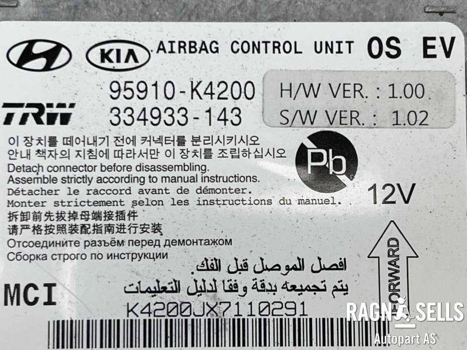 Airbag elektronikk til Hyundai Kona 2017-2021 (Type I, Fase 1)  (95910-K4200|334933-143|)