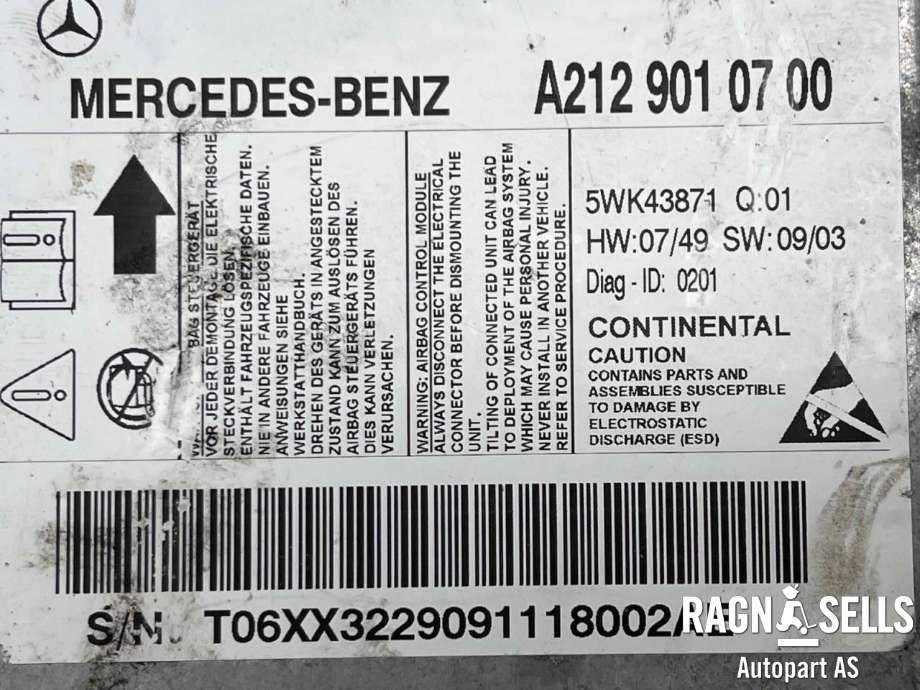 Airbag elektronikk til Mercedes E-Klasse 2009-2013 (Fase 1) (W212) (W212) (A 212 901 07 00|)