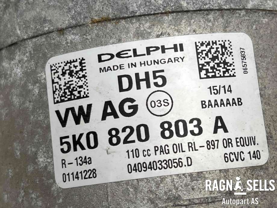 Aircondition kompressor til VW Tiguan 2011-2016 (Type I, Fase 2)  (5K0 820 803|5K0 820 803  X|1K0820808A|1K0820808AX|1K0820859H|1K0820859J|1K0820859N|1K0820859P|1K0820859T|1K0820859TX|5K0820803|5K0820803A|5K0820803C|5K0820803CX|)