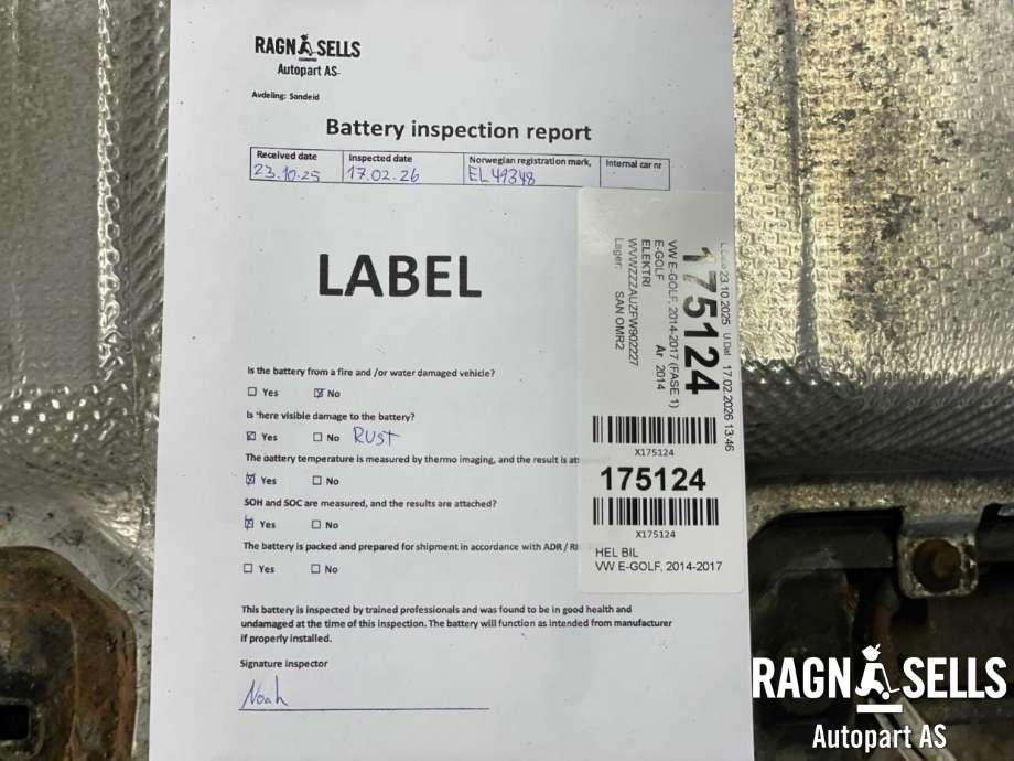 Batteripakke elbil til VW e-Golf 2014-2017 (Fase 1) (5QE 915 590 AT|)