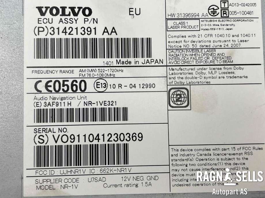 Bilstereo CD-veksler til Volvo XC60 2014-2017 (Type I, Fase 2) (31421391AA|)