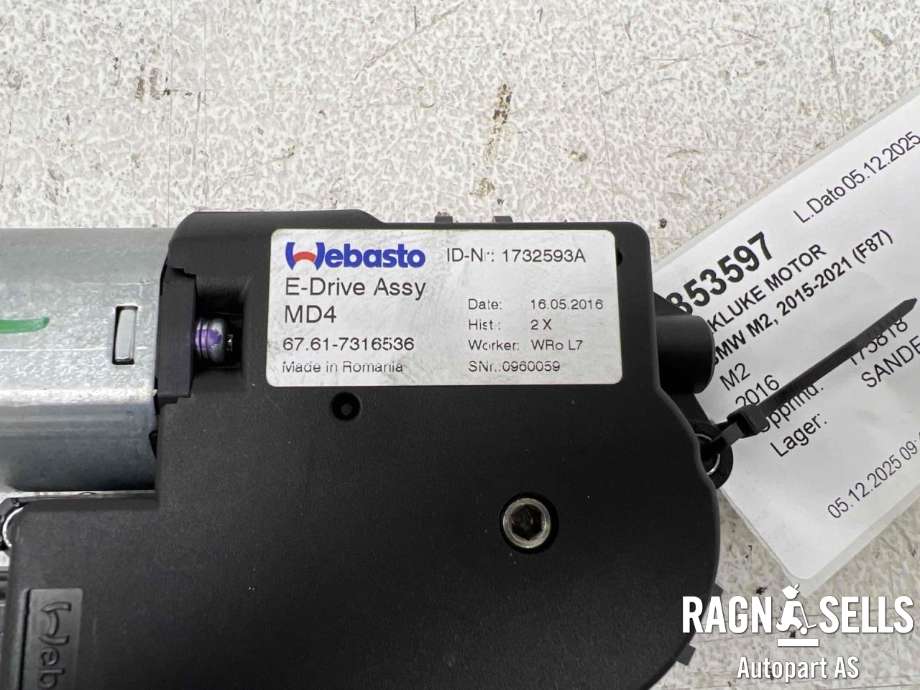 Takluke motor til BMW M2 2015-2021 (F87) (F87) (67 61 7 316 535|67617316536|1732593A)