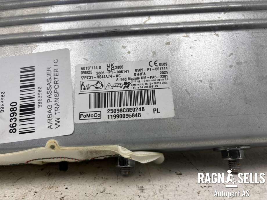Airbag passasjer til VW Transporter / Caravelle 2019-->> (T6.1) (T6.1) (7TG 880 204 A|PZ31-V044A74-AC|F 7TG 880 204 A)