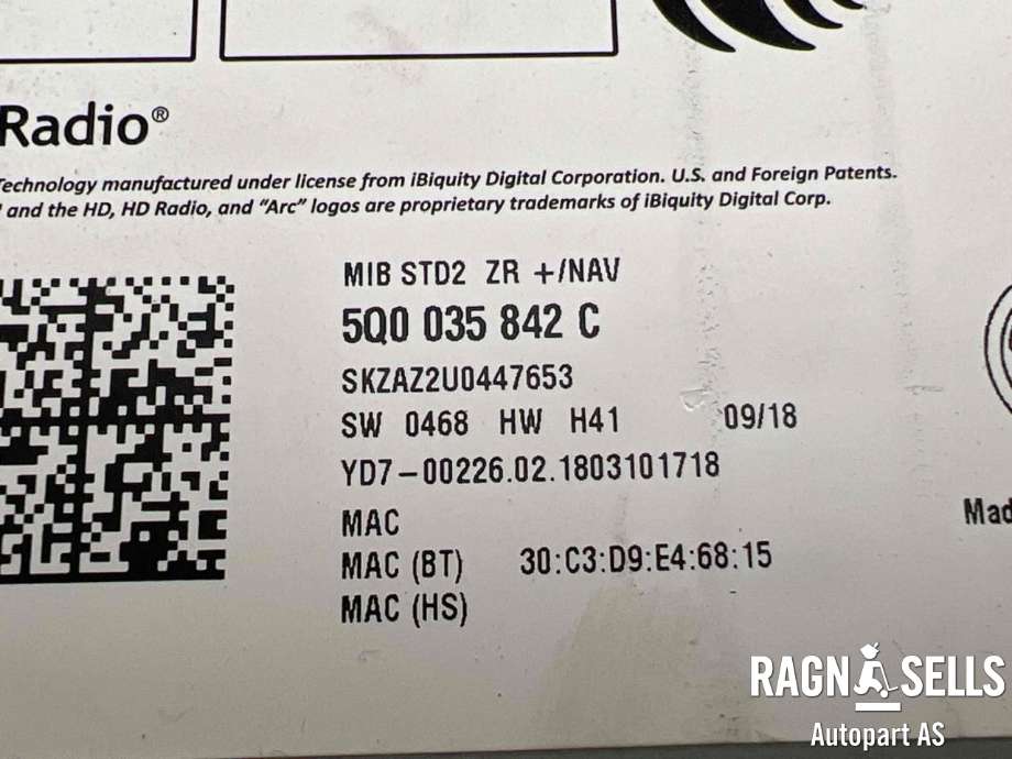Bilstereo til Škoda Octavia 2017-2020 (Type III, Fase 2)  (5Q0 035 842 C|)