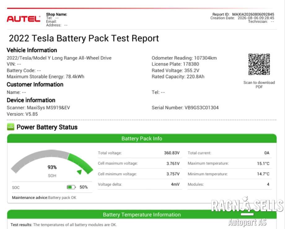 Batteripakke elbil til Tesla Model Y 2021-2024 (Type I) (1700012-99-B|)