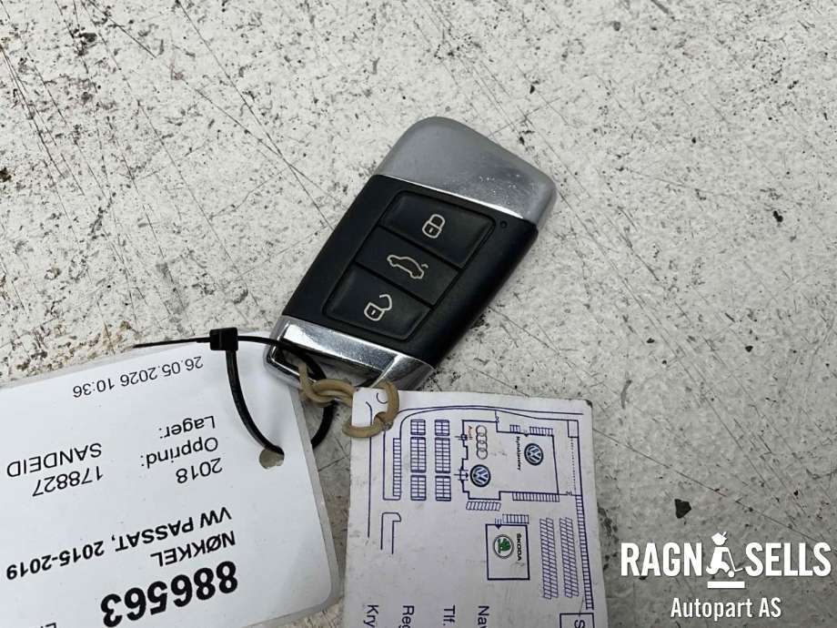 Nøkkel til VW Passat 2015-2019 (Fase 1) (B8) (B8) (3G0 959 752 BC|)