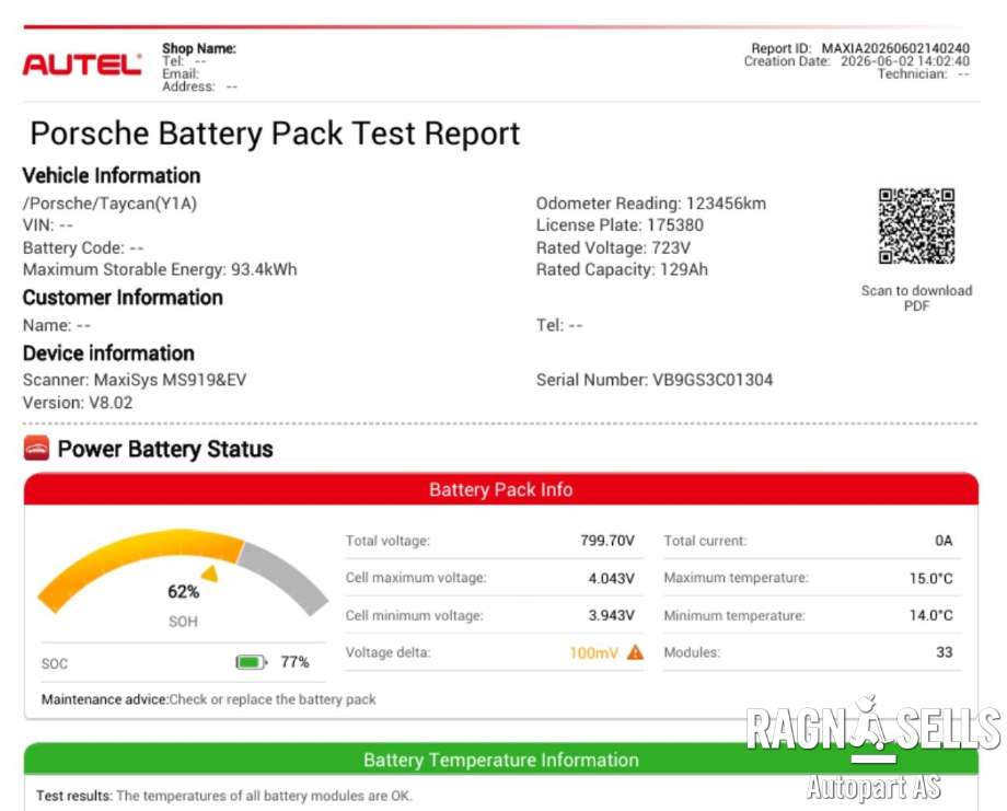 Batteripakke-modul elbil til Porsche Taycan 2019-->>  (9J1 915 602 D|9J1 915 602 G|12E010849G)