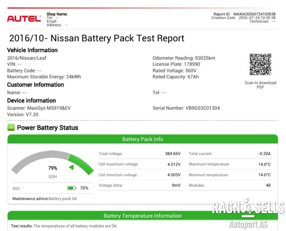 Batteripakke elbil til Nissan Leaf, 2011-2017 (Type I)