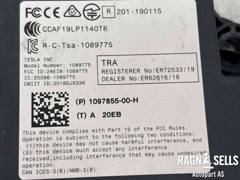 Styreenhet diverse til Tesla Model 3 2018-2023 (Fase 1) (1097855-00-H||1089775|P1097855-00-H)