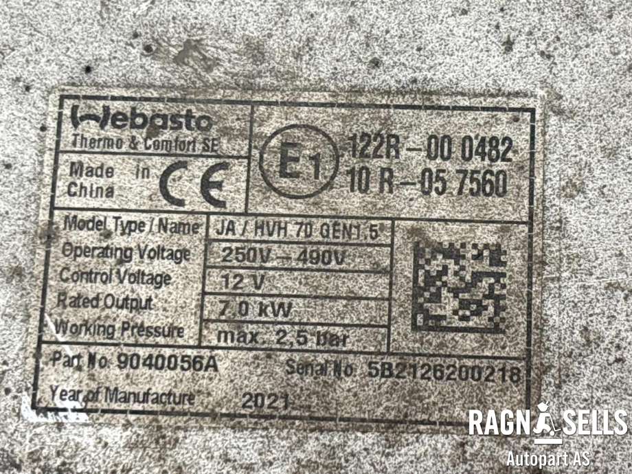 Batterivarmer/kjøl til Hongqi E-HS9 2022-->>  (WEBASTO||9040056A|JA/HVH70 GEN1.5|9246815-QR01)