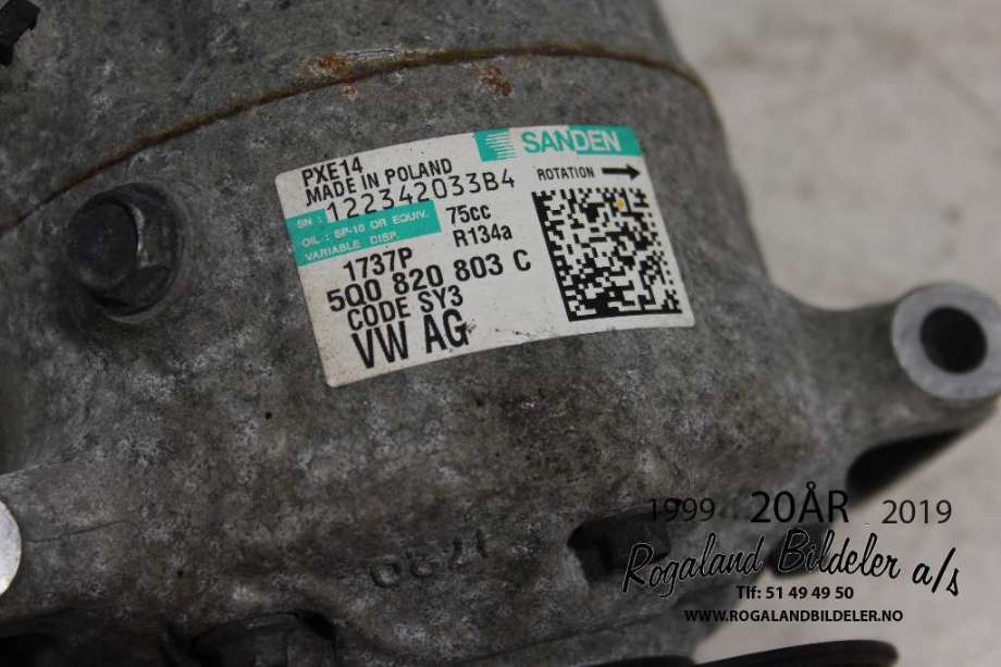 Aircondition kompressor til Škoda Octavia 2013-2016 (Type III, Fase 1)  (SKODA|5Q0 820 803 K|5Q0 820 803 C|)