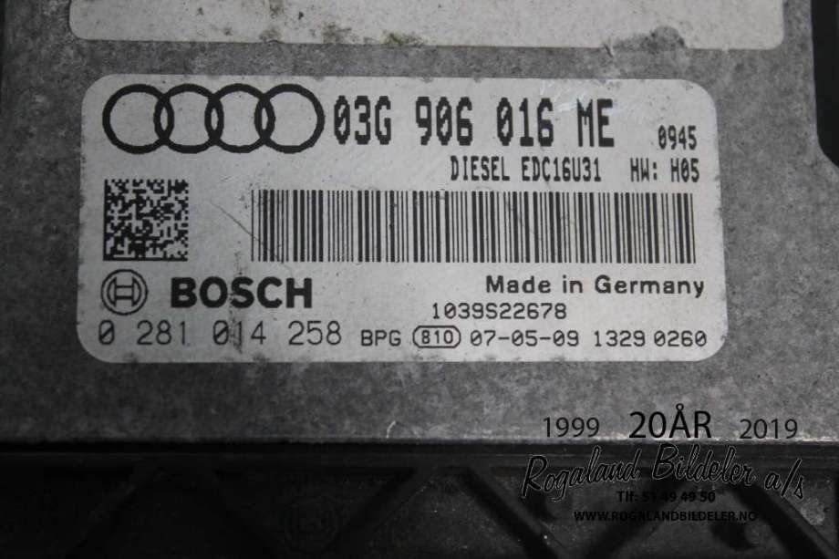 Styreenhet motor til Audi A6 2008-2011 (Type III, Fase 2) (C6) (C6) (AUDI|03G 906 016 ME|)